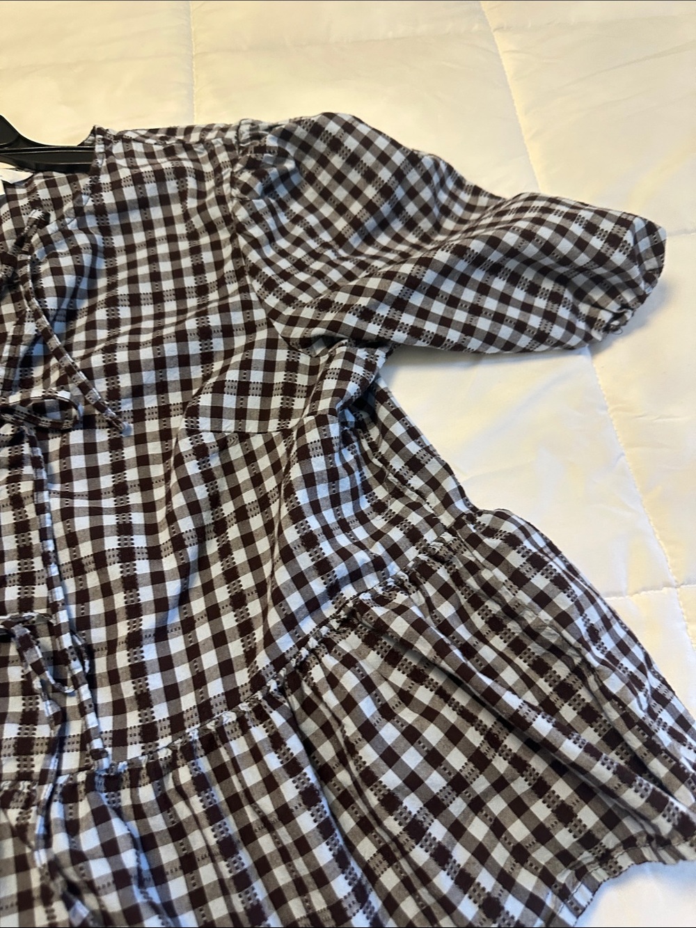 Madewell Black and White Gingham Lace-Up Peplum Blouse - Picture 3 of 6